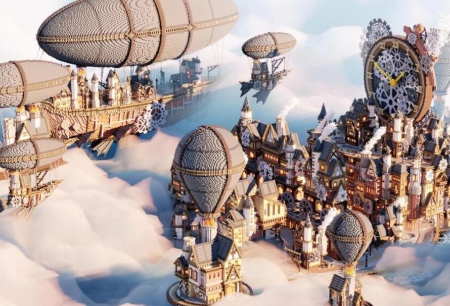 В Minecraft построили воздушный город в стиле стимпанка